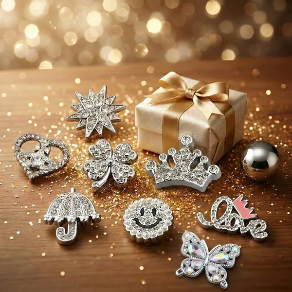 Luxury Silver Bling Shoe Charms Set - 12Pcs Rhinestone & Pearl DIY Jewelry for Clogs
