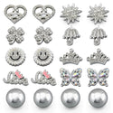 Luxury Silver Bling Shoe Charms Set - 12Pcs Rhinestone & Pearl DIY Jewelry for Clogs