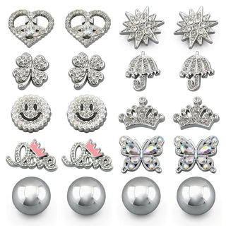 Luxury Silver Bling Shoe Charms Set - 12Pcs Rhinestone & Pearl DIY Jewelry for Clogs