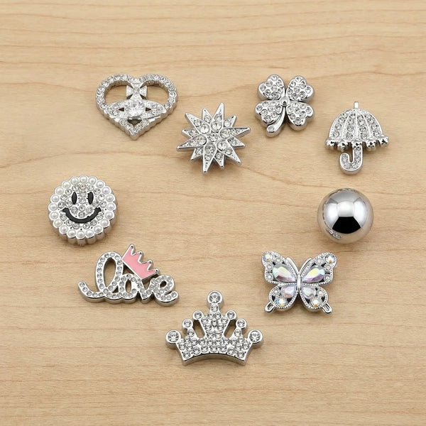Luxury Silver Bling Shoe Charms Set - 12Pcs Rhinestone & Pearl DIY Jewelry for Clogs
